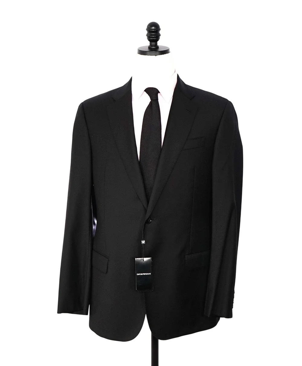 $1,495 EMPORIO ARMANI - Solid Black 130's Wool Blazer - 40R